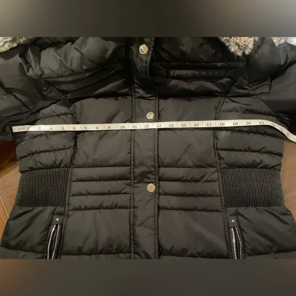 Laundry by Shelli Segel- Puffer Jacket w/Faux Fur Trim Hood, Black, Size XL,