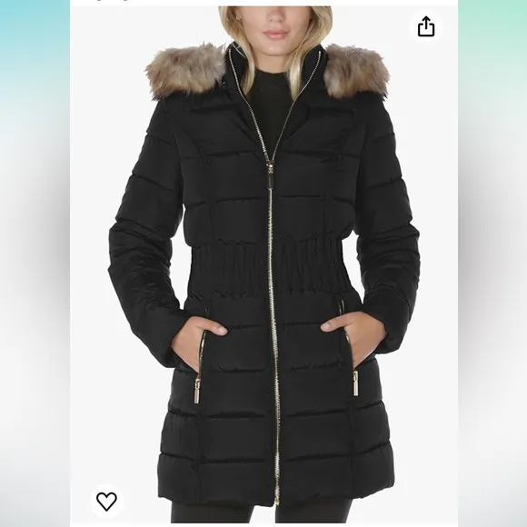 Laundry by Shelli Segel- Puffer Jacket w/Faux Fur Trim Hood, Black, Size XL,