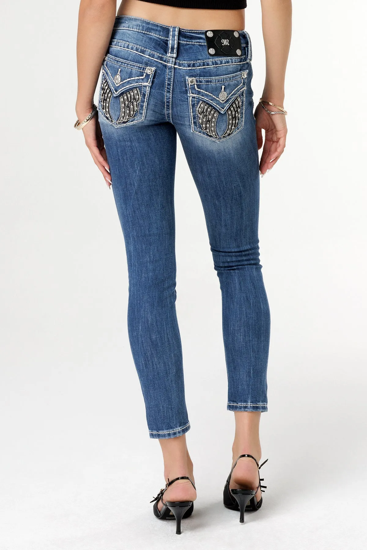 Leather Shadow Wings Skinny Jeans