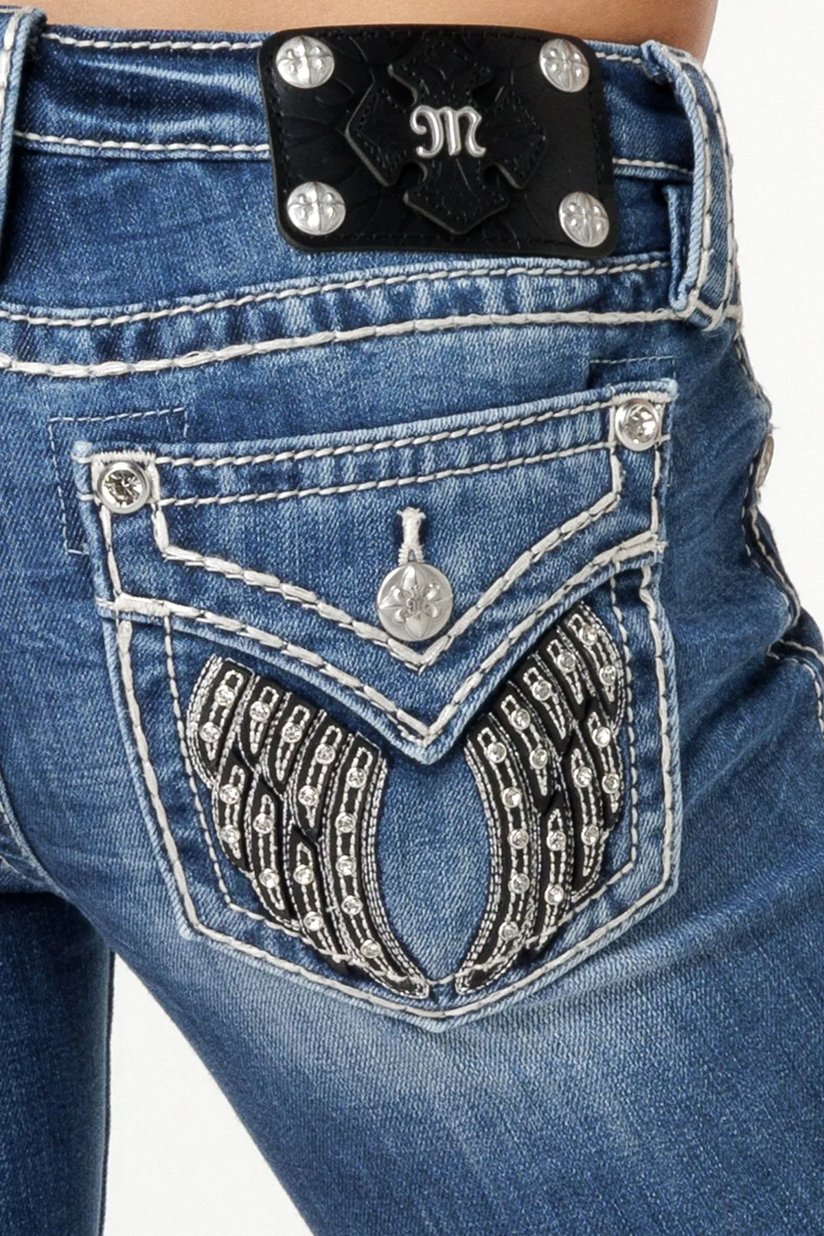 Leather Shadow Wings Skinny Jeans