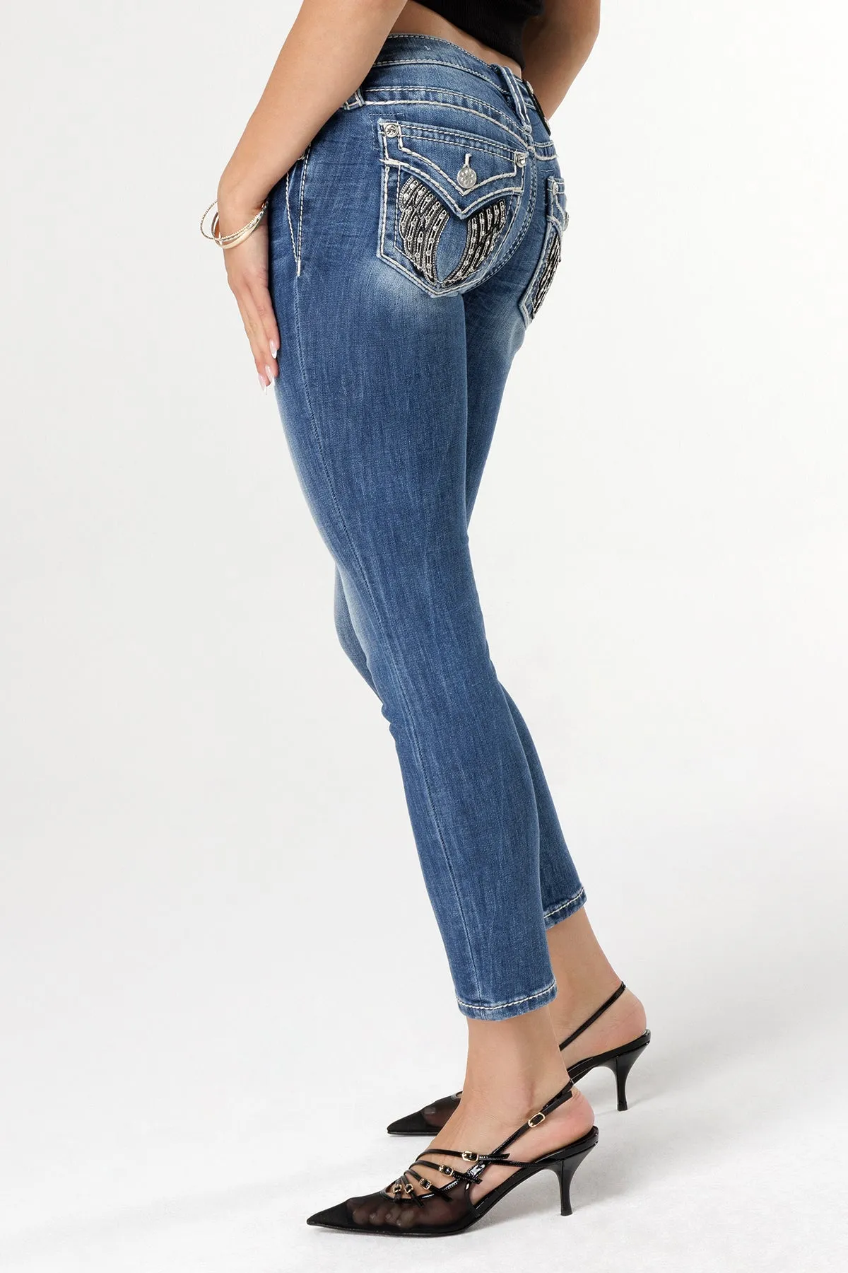 Leather Shadow Wings Skinny Jeans