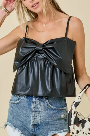 Leather top with bow in black