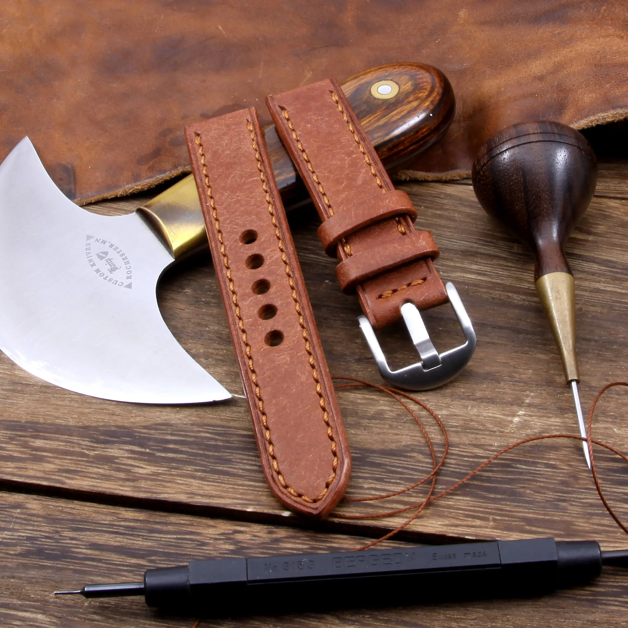 Leather Watch Strap, Rustic Russet | Full Stitch