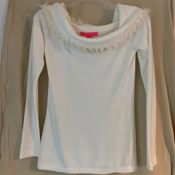 Lilly Pulitzer 'Alira' white off shoulder with faux fur trim sweater