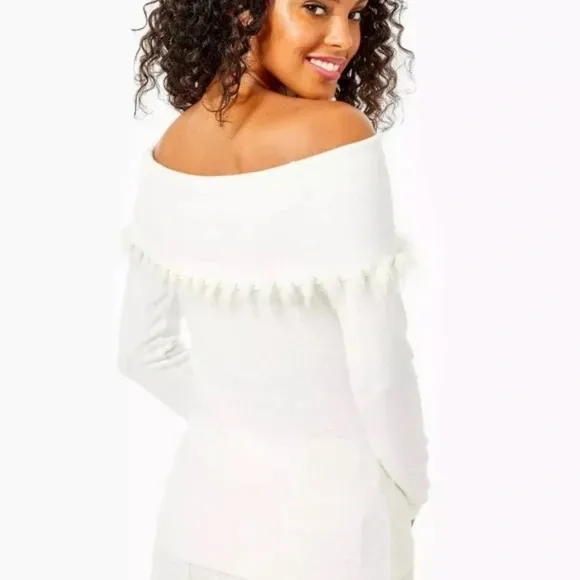 Lilly Pulitzer 'Alira' white off shoulder with faux fur trim sweater
