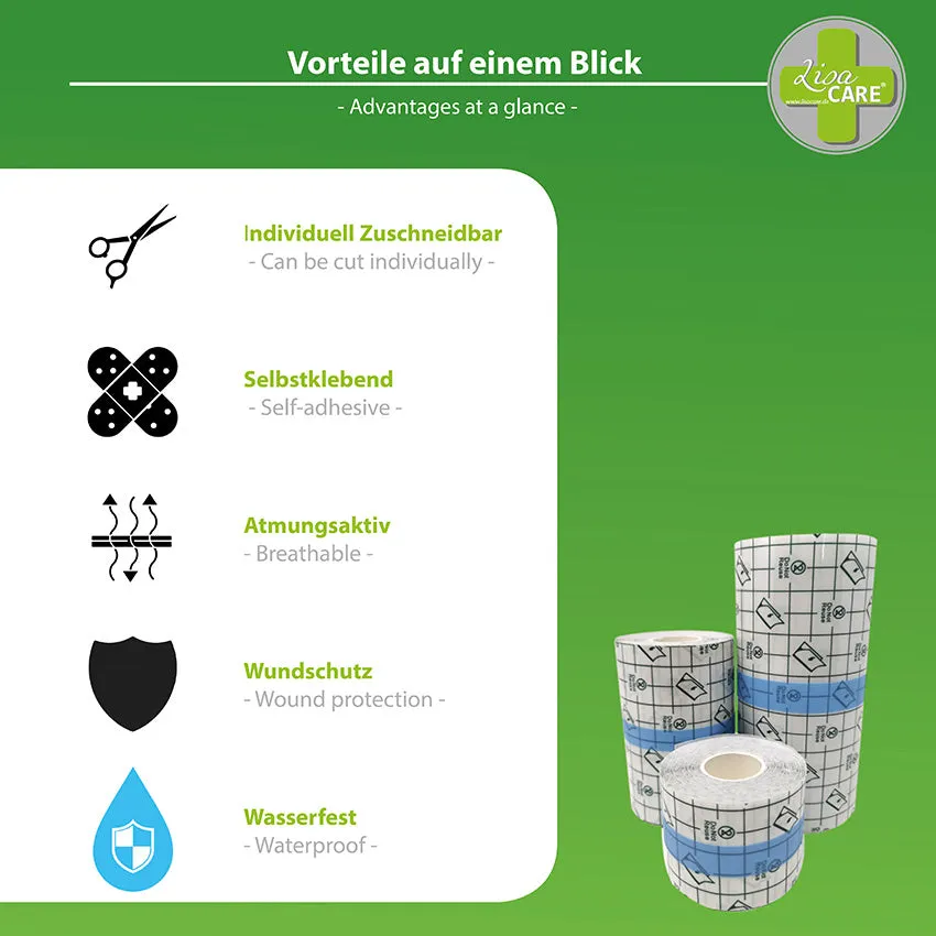 LisaCare Tattoo Pflaster & Duschpflaster groß - Wundschutz Pflaster Rolle - 15cm x 10m