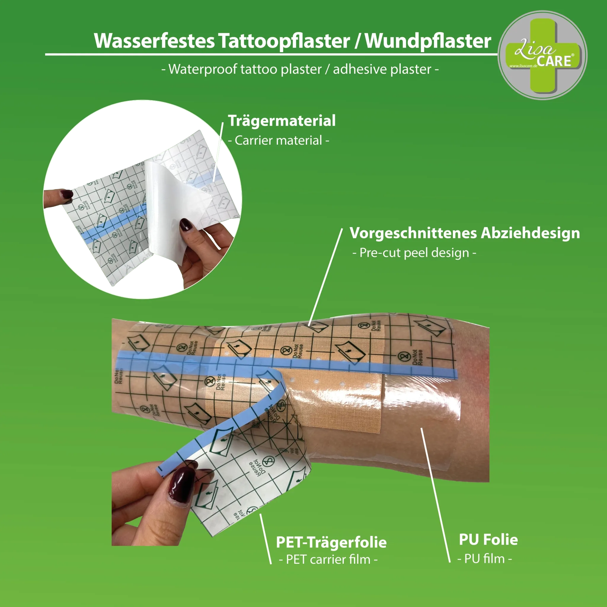 LisaCare Tattoo Pflaster & Duschpflaster groß - Wundschutz Pflaster Rolle - 15cm x 10m