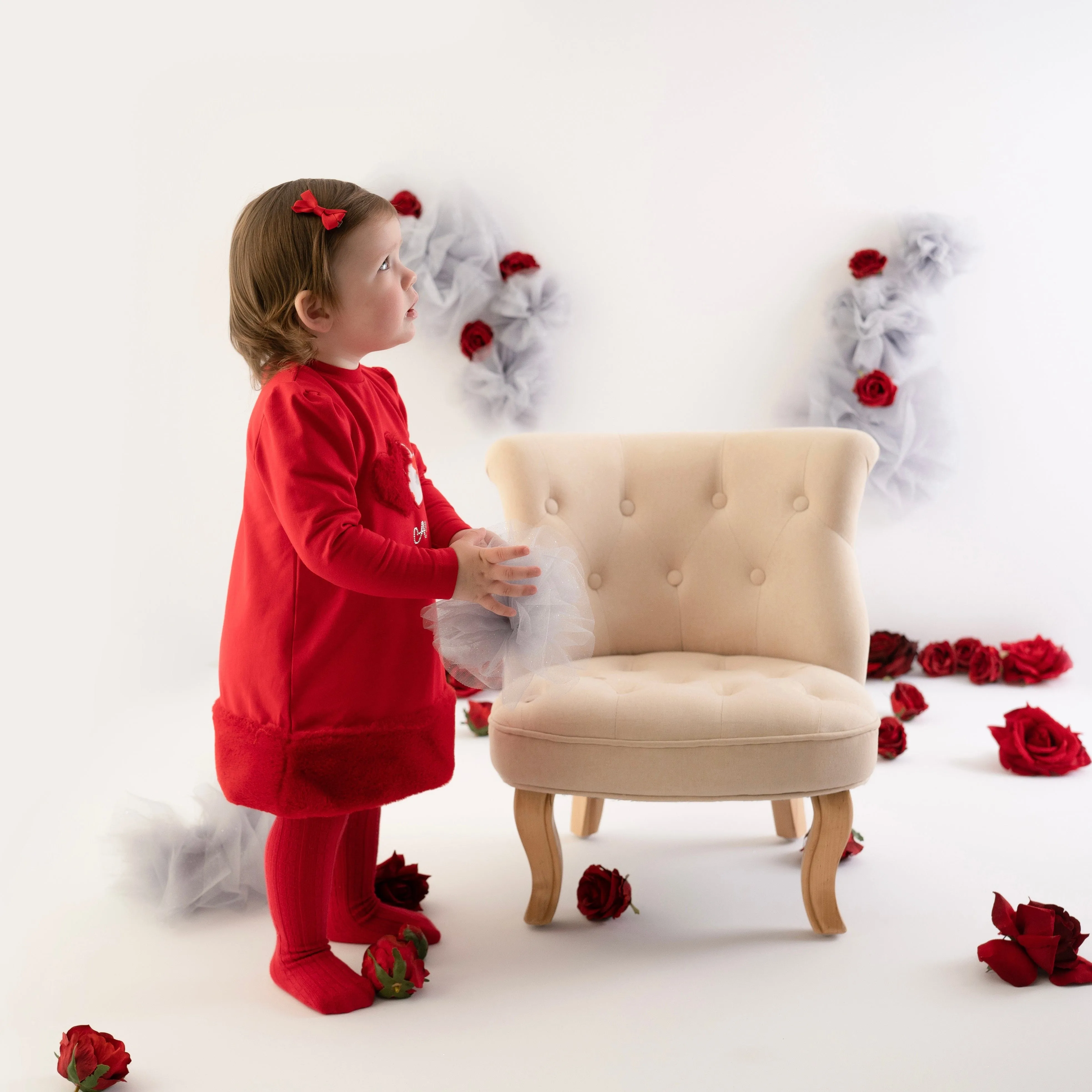 LITTLE A - Fern Faux Fur Trim Dress - Red