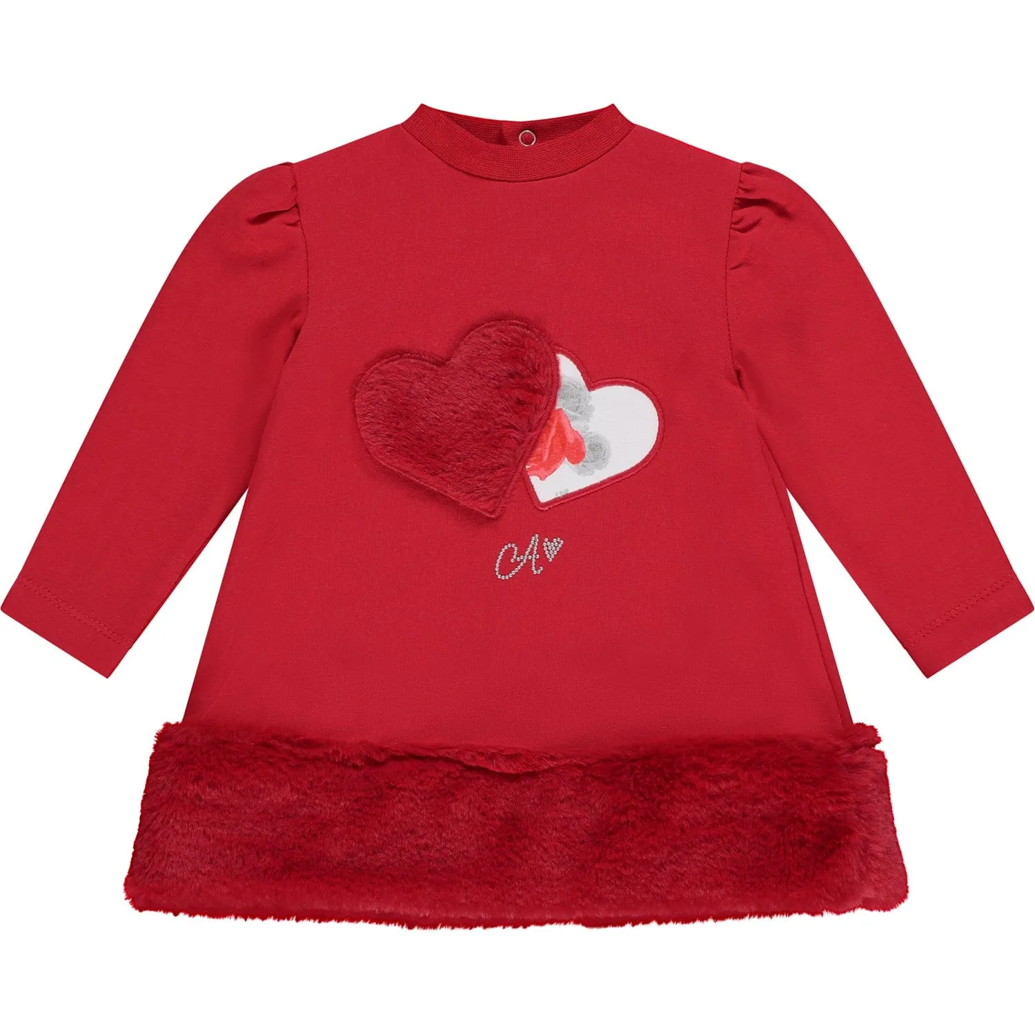 LITTLE A - Fern Faux Fur Trim Dress - Red