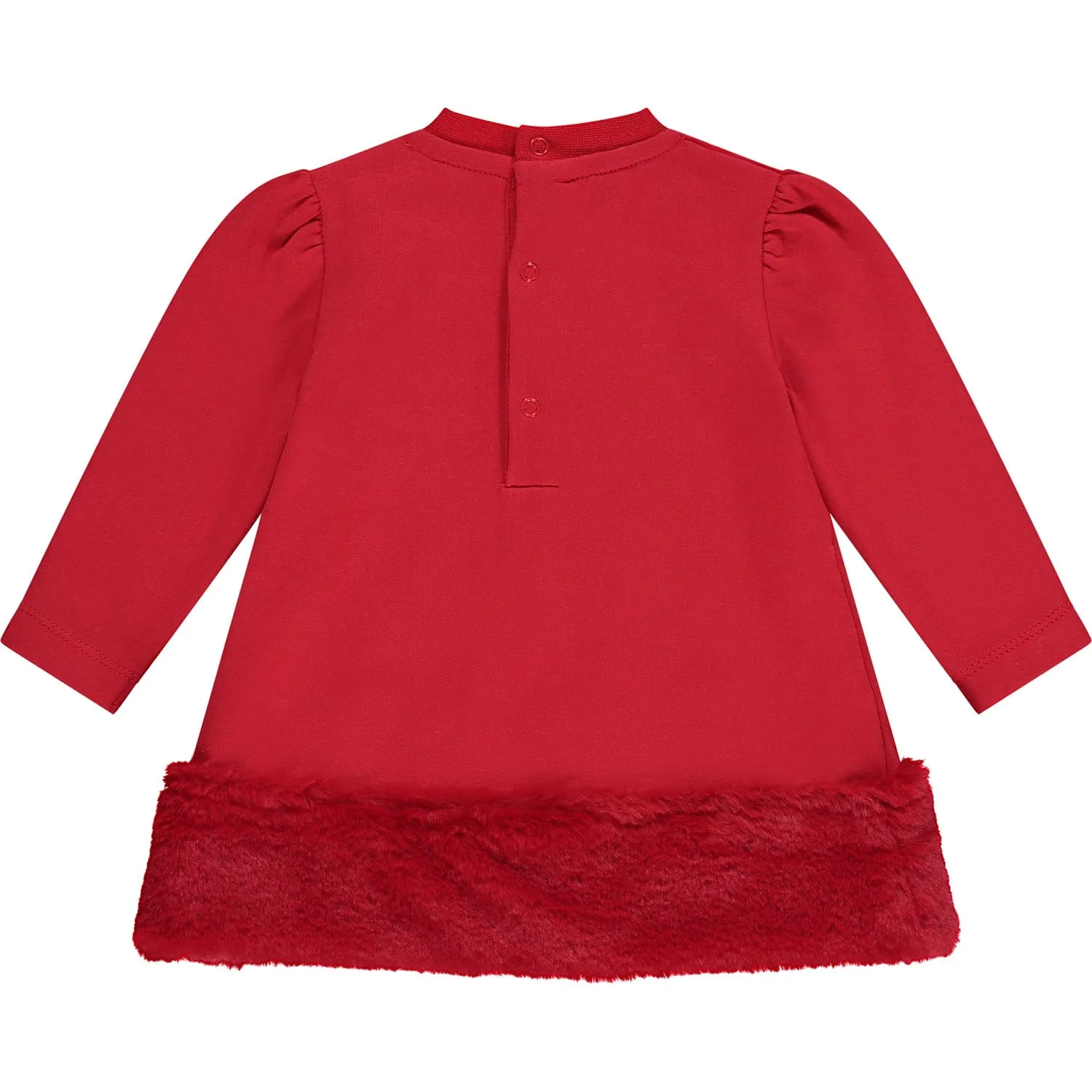LITTLE A - Fern Faux Fur Trim Dress - Red