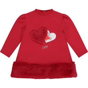 LITTLE A - Fern Faux Fur Trim Dress - Red