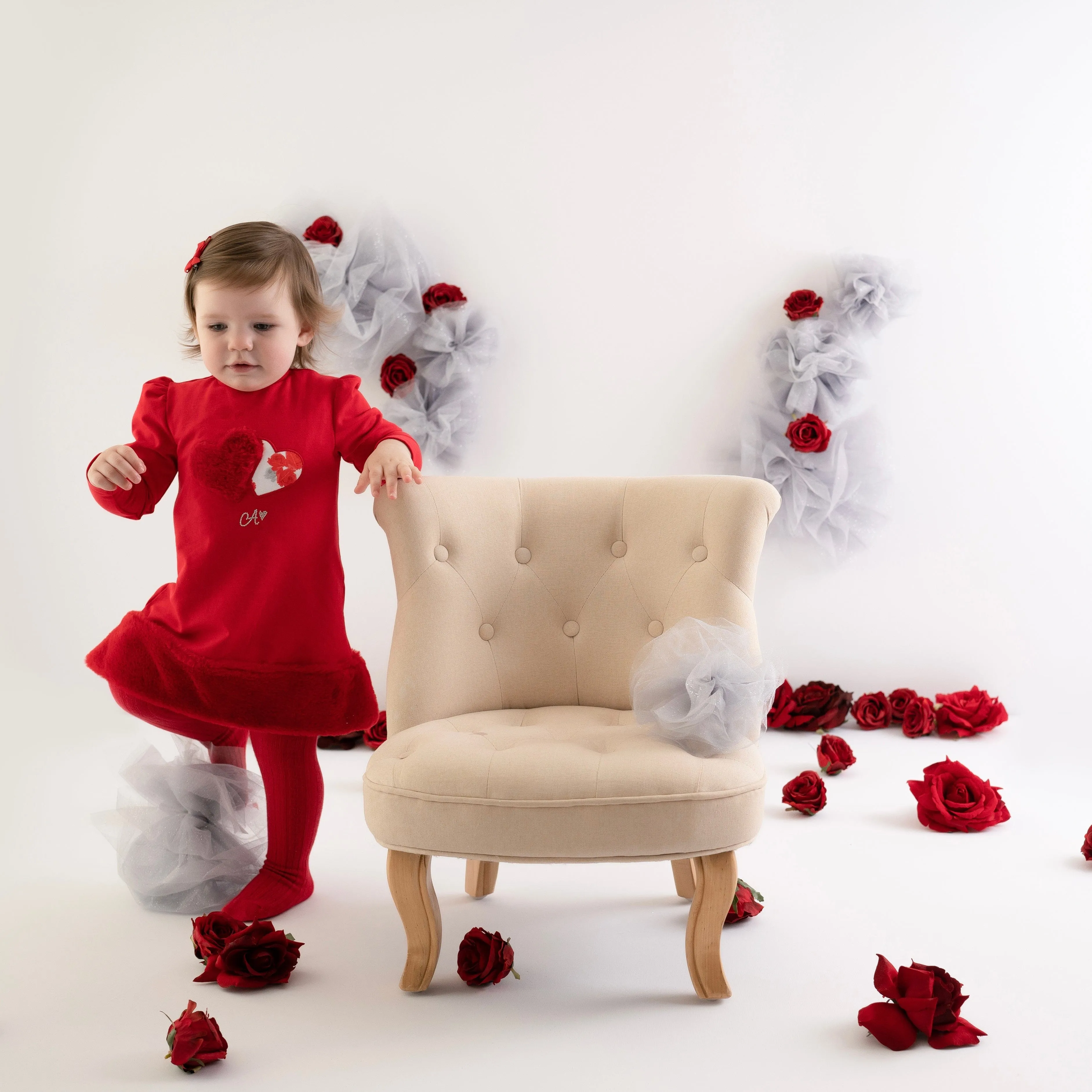 LITTLE A - Fern Faux Fur Trim Dress - Red