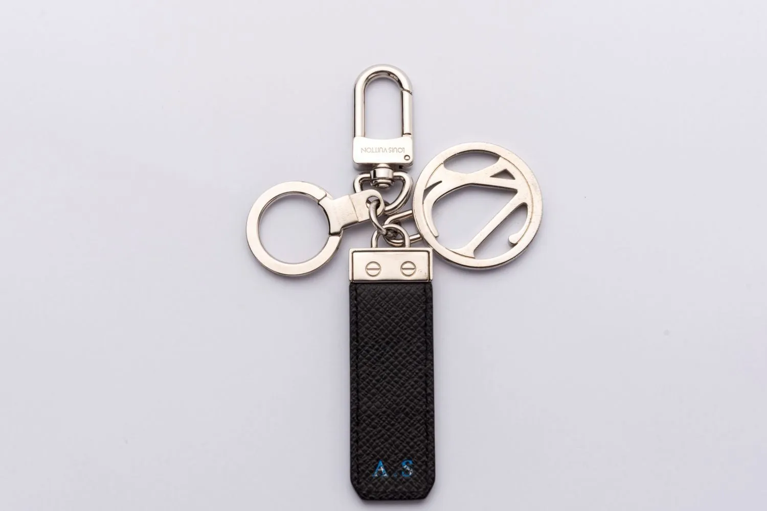 Louis Vuitton Key Chain (A.S INITIALS) Taiga Leather, Silver Hardware