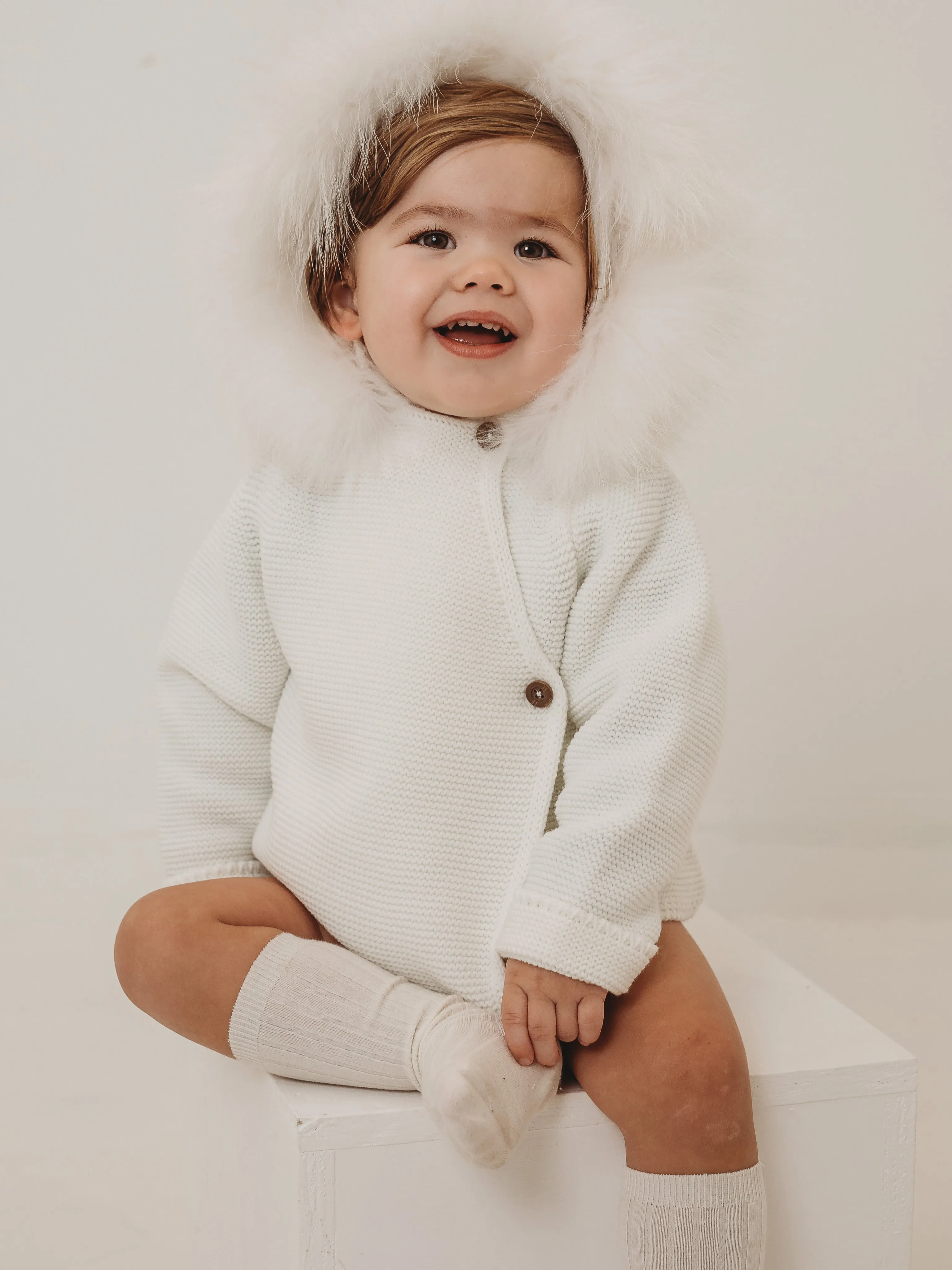Mac Ilusion Natural Knitted Jacket with Faux Fur Hood