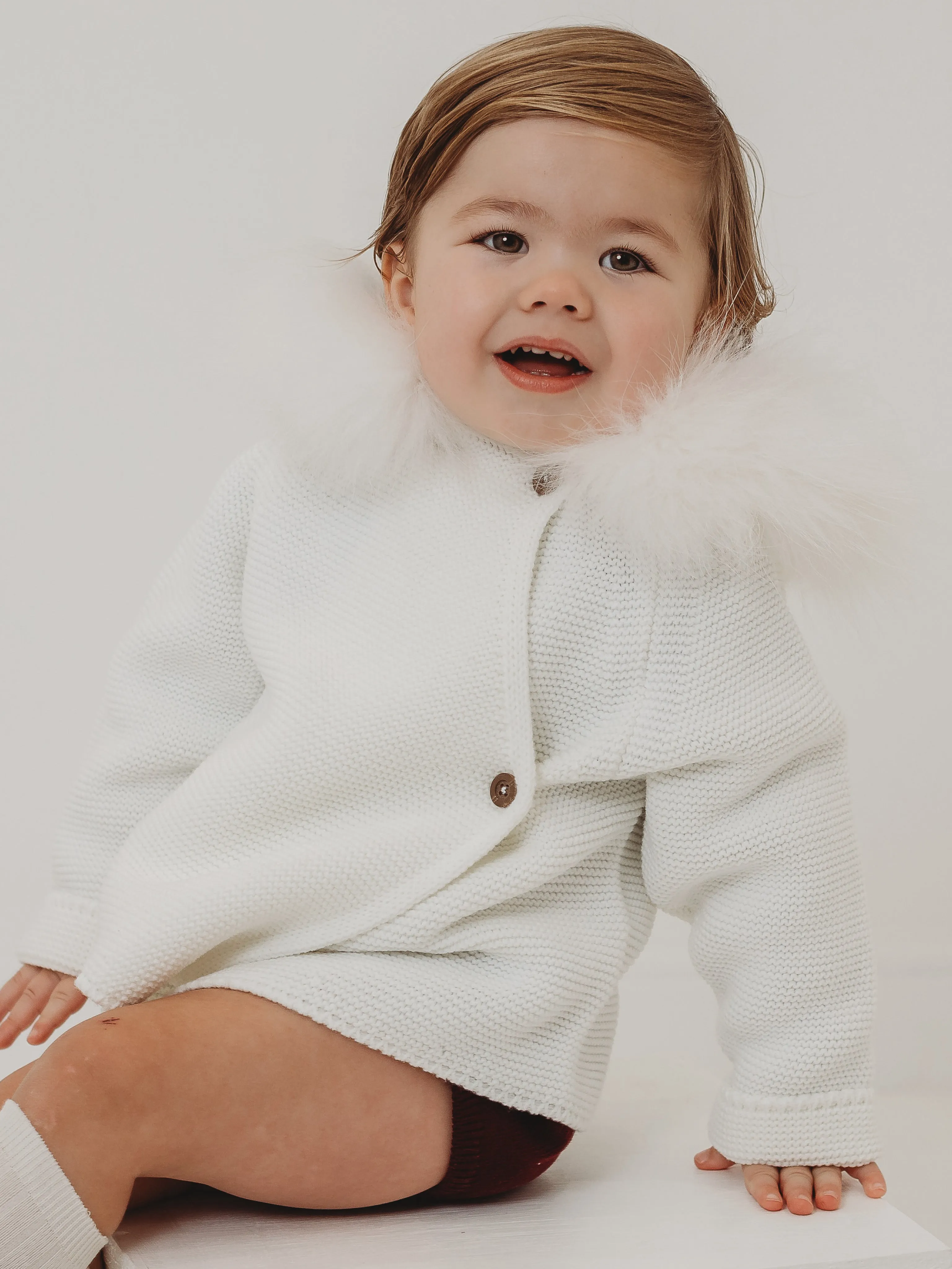 Mac Ilusion Natural Knitted Jacket with Faux Fur Hood