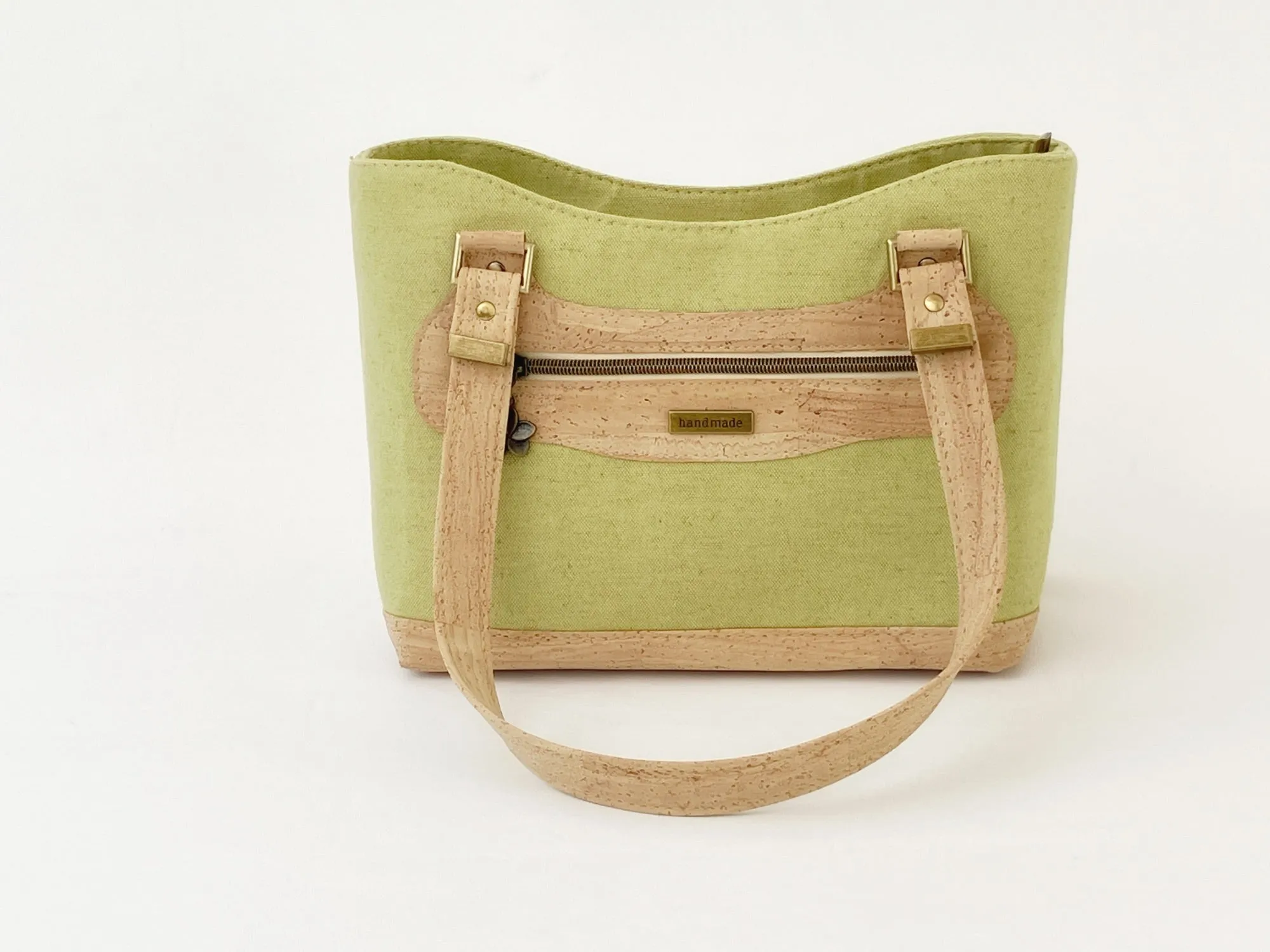 Mangrove Green Canvas and Cork Structured Handbag with Zipper Closure