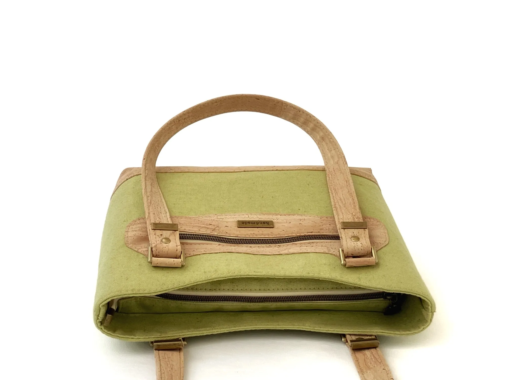 Mangrove Green Canvas and Cork Structured Handbag with Zipper Closure