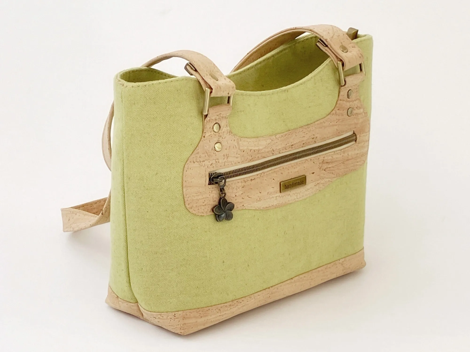 Mangrove Green Canvas and Cork Structured Handbag with Zipper Closure