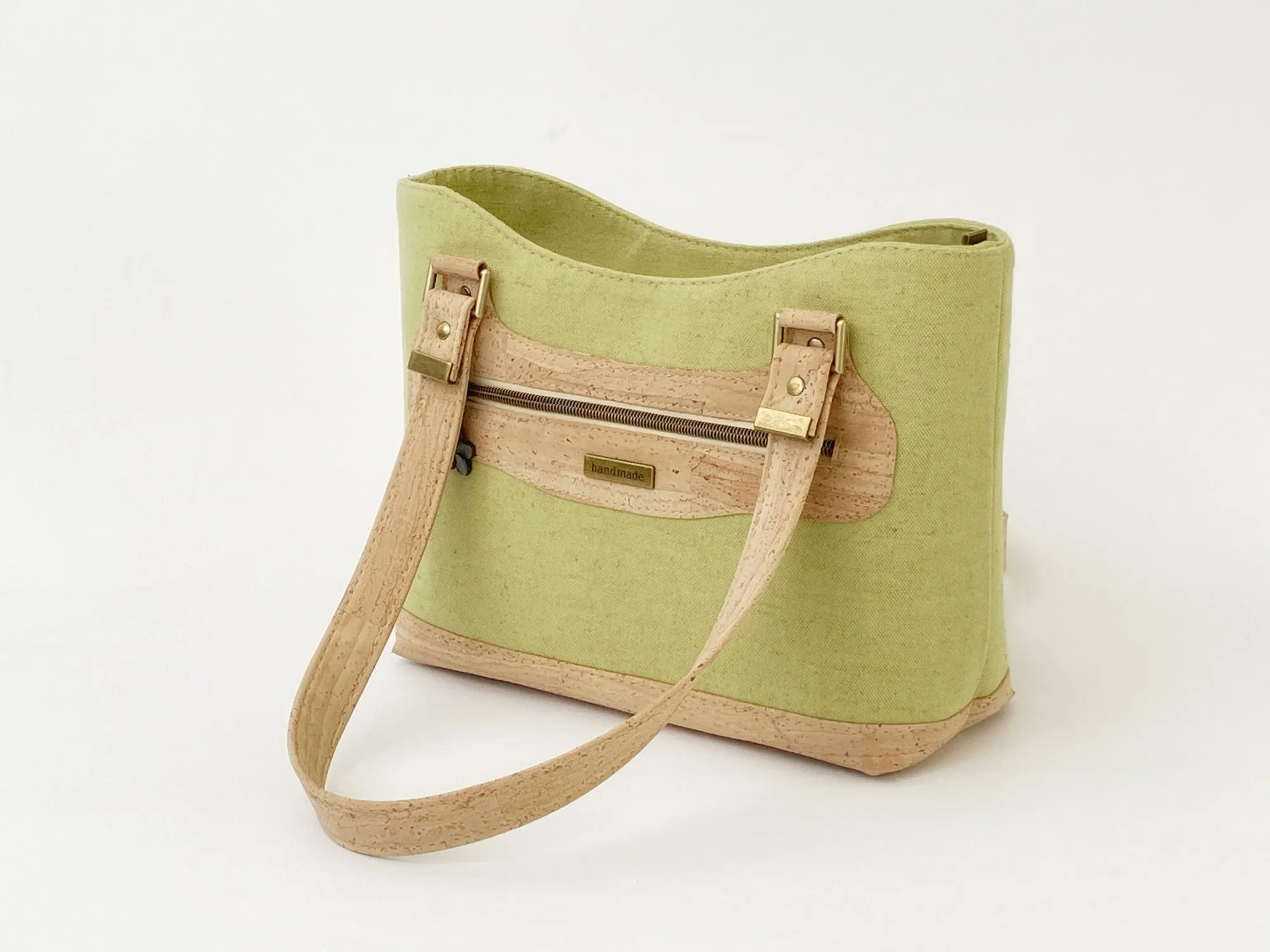 Mangrove Green Canvas and Cork Structured Handbag with Zipper Closure