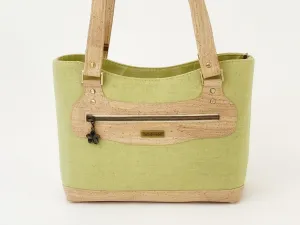 Mangrove Green Canvas and Cork Structured Handbag with Zipper Closure