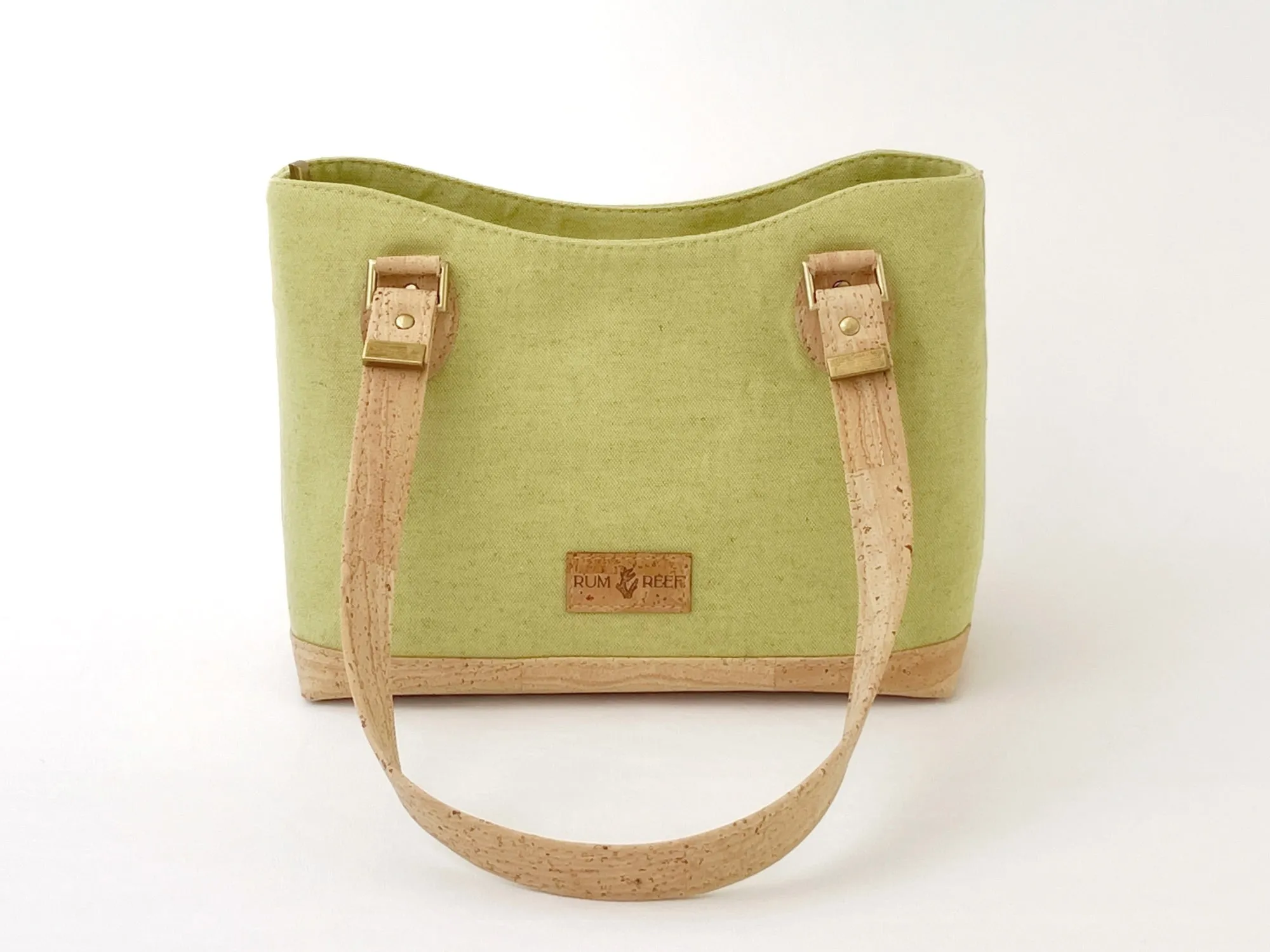 Mangrove Green Canvas and Cork Structured Handbag with Zipper Closure