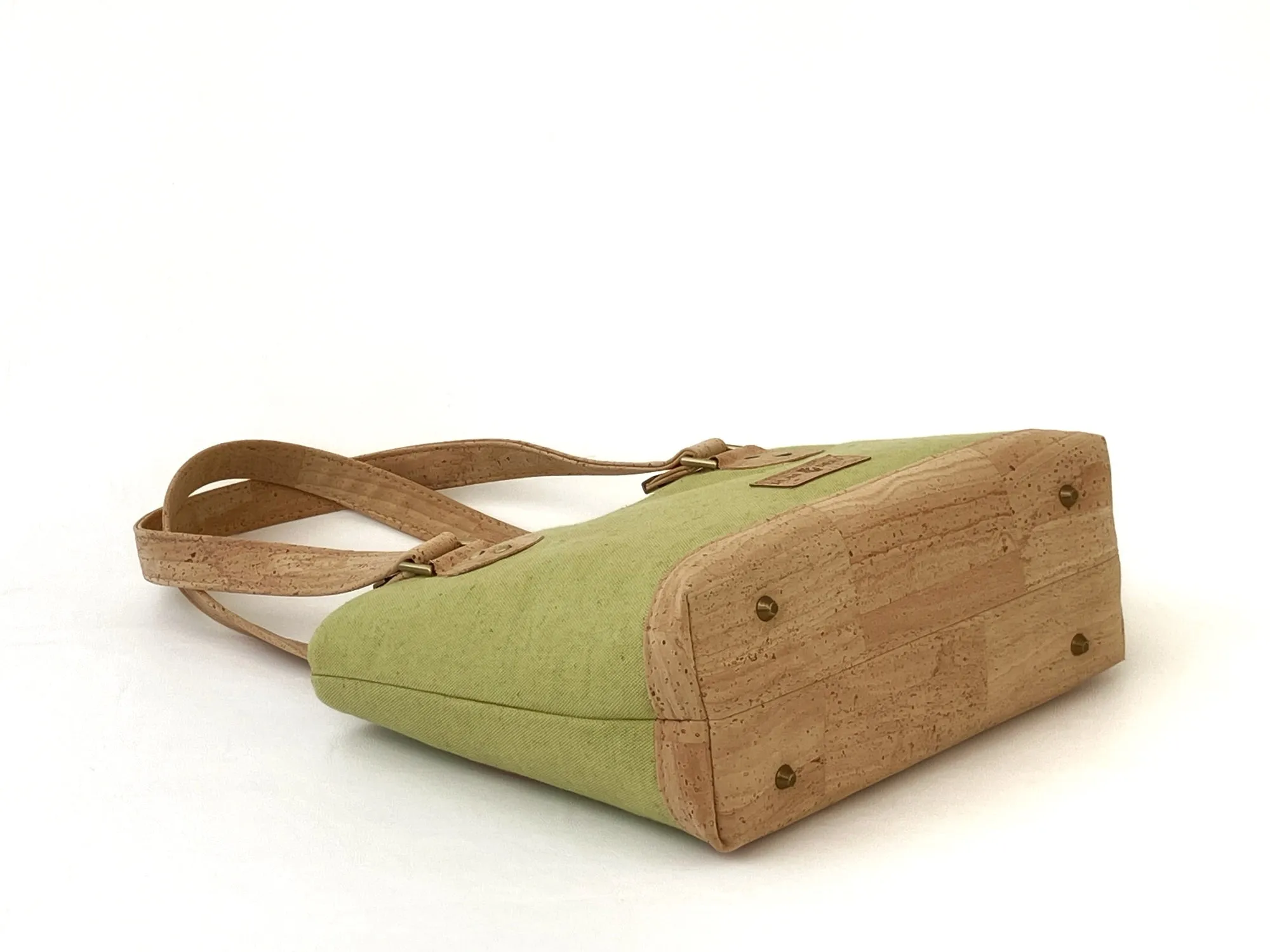 Mangrove Green Canvas and Cork Structured Handbag with Zipper Closure