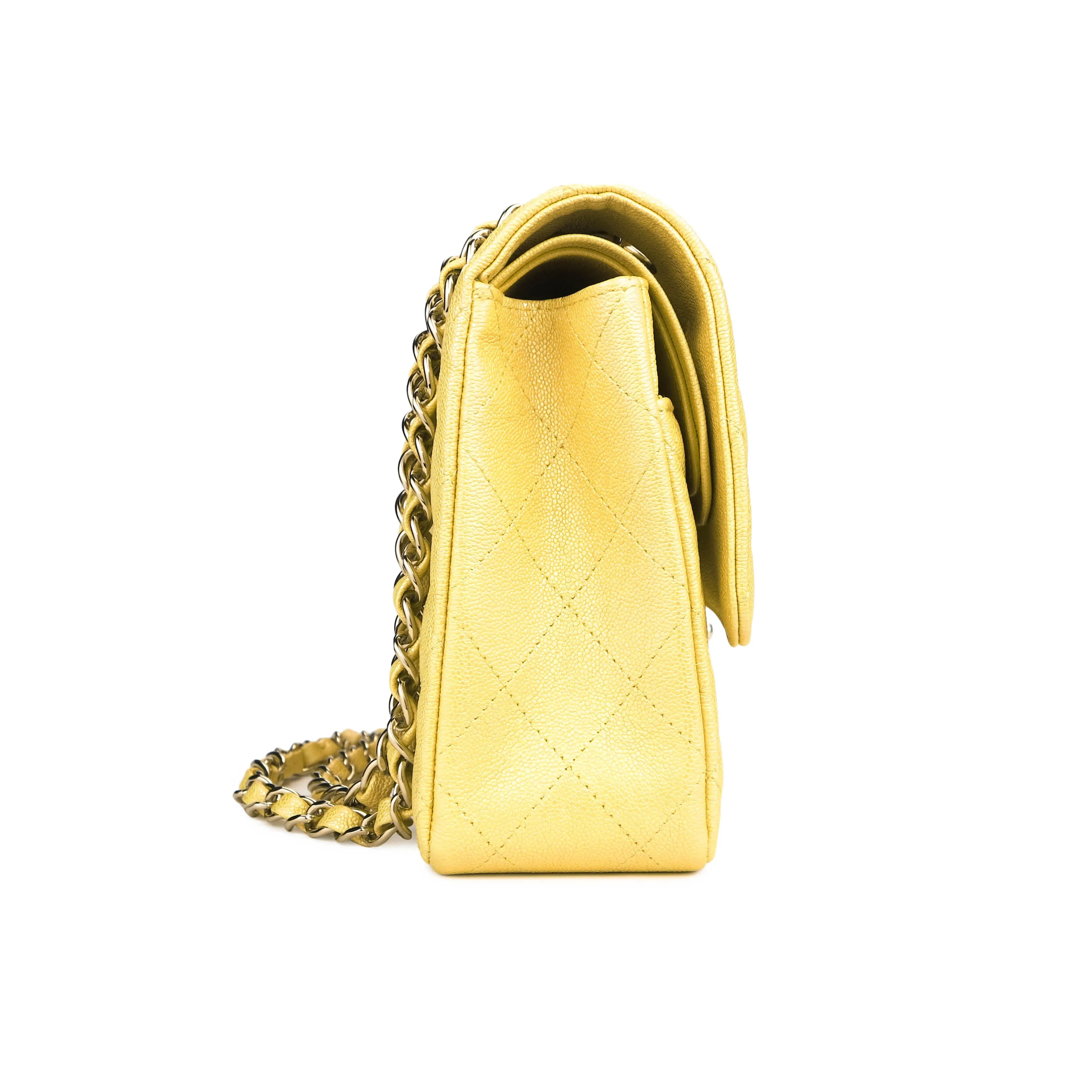 Medium Classic Double Flap Bag in 19S Iridescent Yellow Caviar