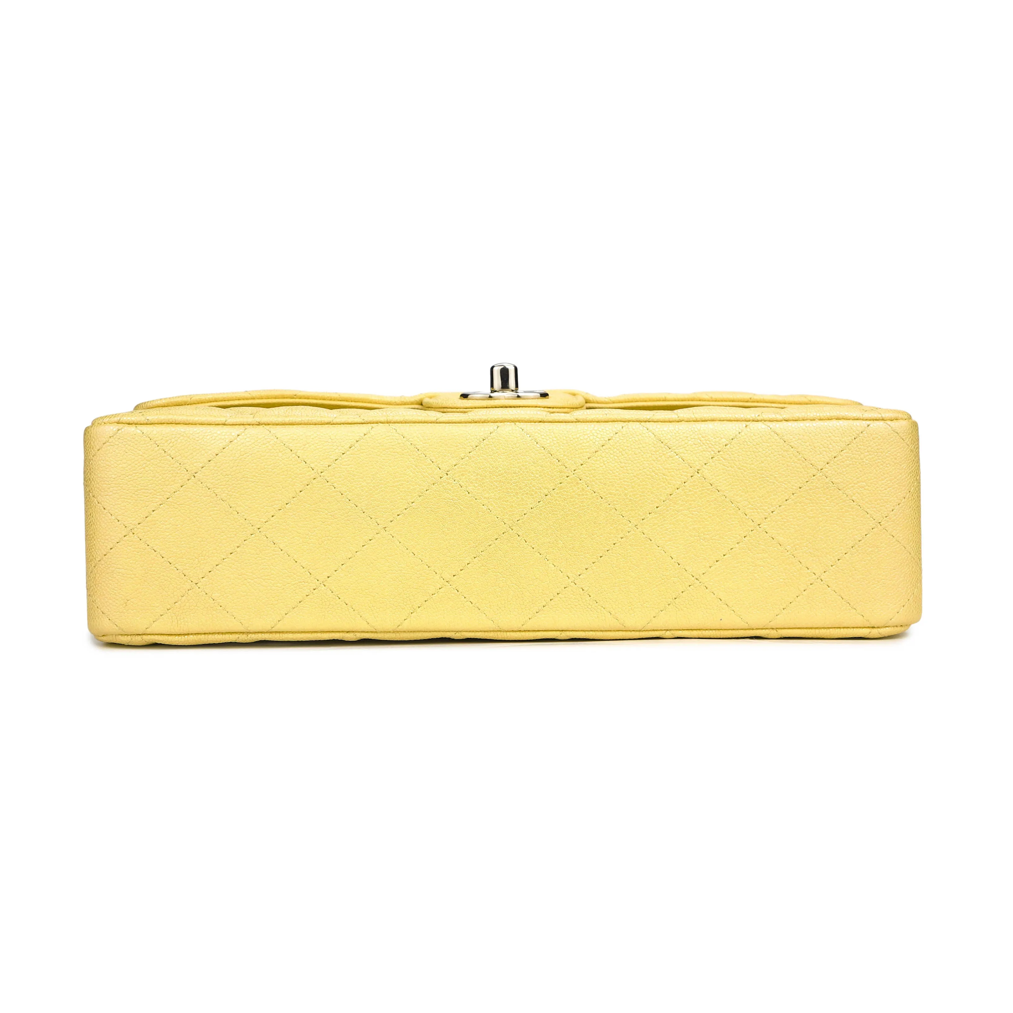Medium Classic Double Flap Bag in 19S Iridescent Yellow Caviar