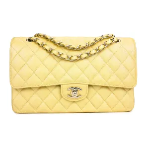 Medium Classic Double Flap Bag in 19S Iridescent Yellow Caviar