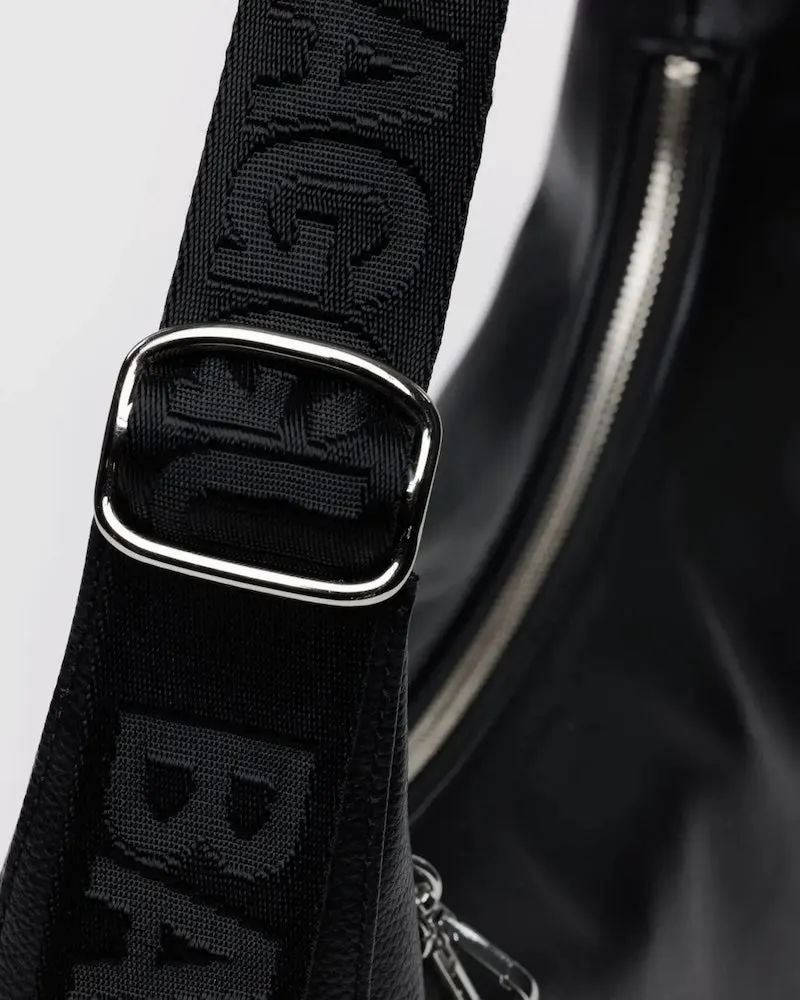 Medium Crescent Black Leather Bag