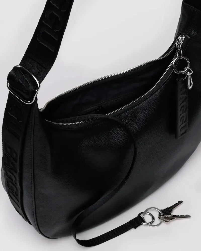 Medium Crescent Black Leather Bag