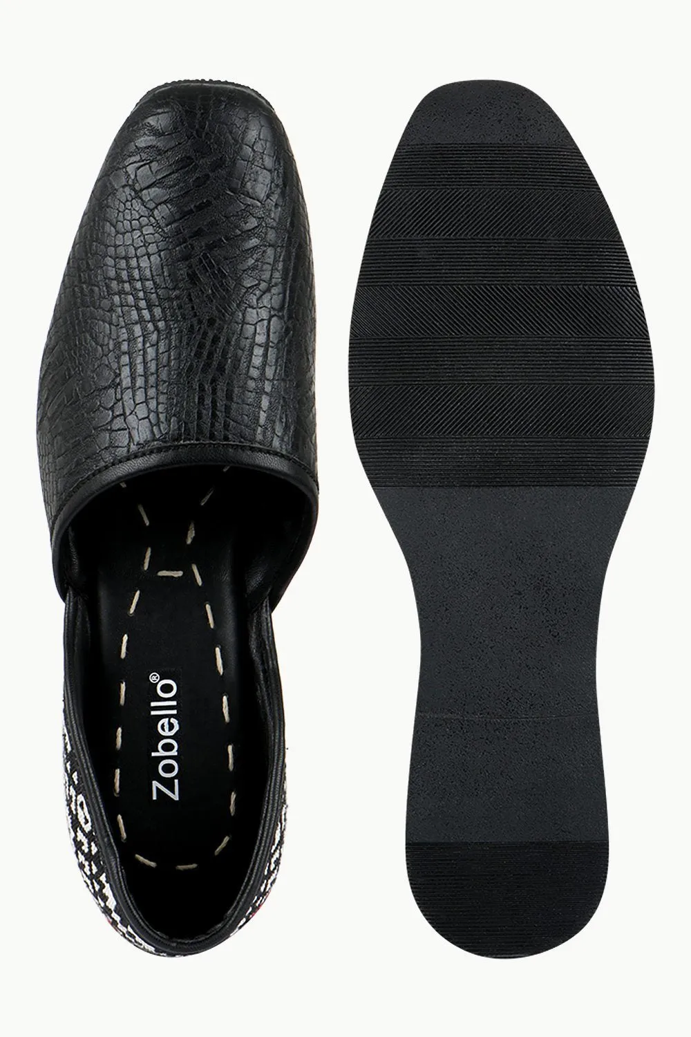 Men's Faux Leather Black Juttis
