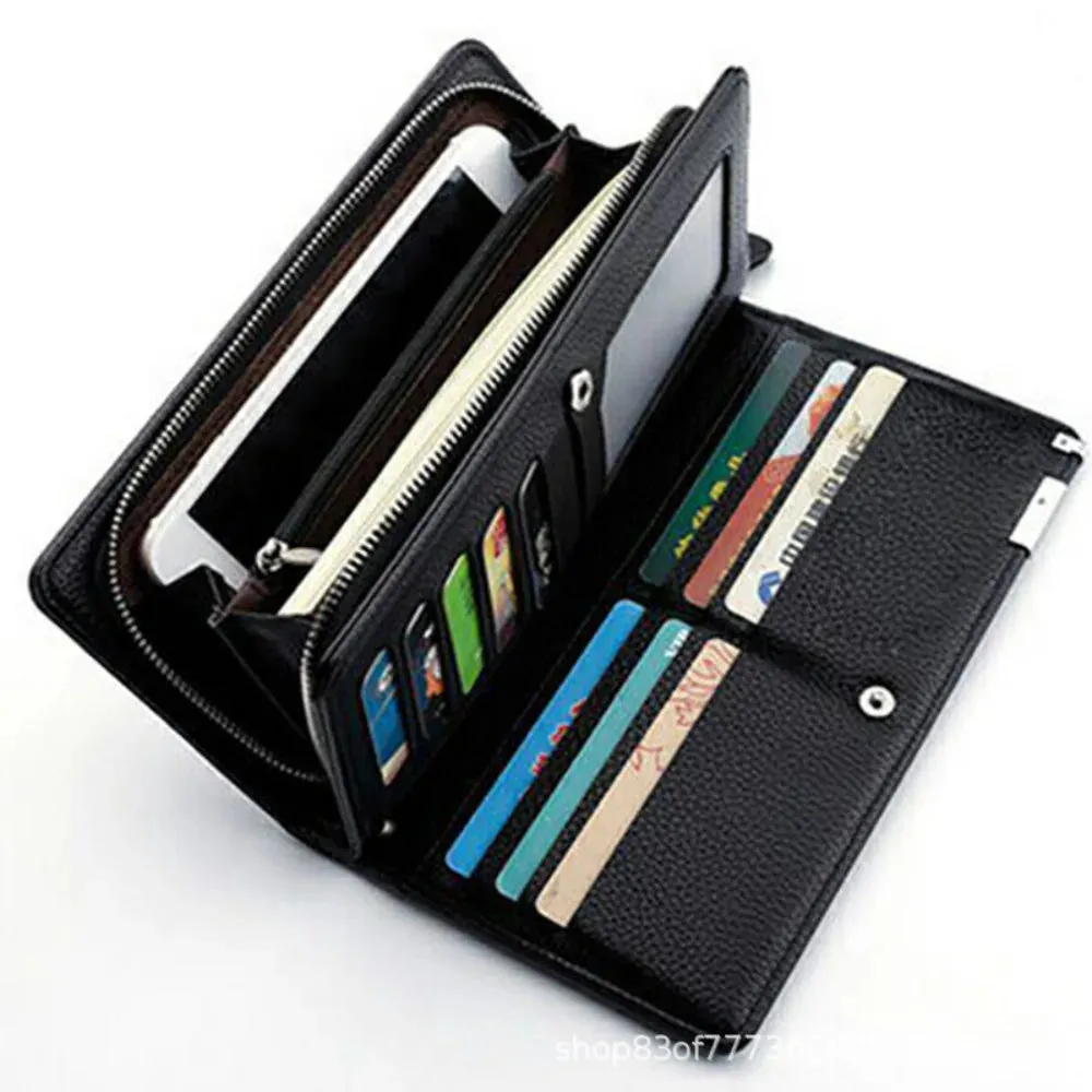 Men's PU Leather Long Wallet with Zipper & Card Slots