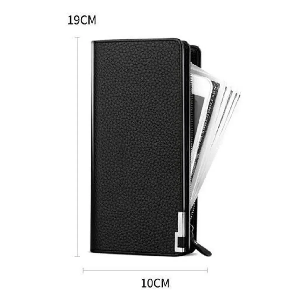 Men's PU Leather Long Wallet with Zipper & Card Slots