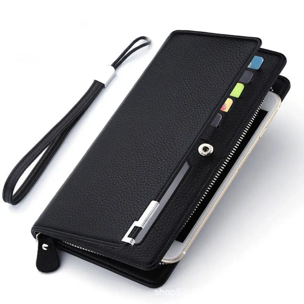 Men's PU Leather Long Wallet with Zipper & Card Slots