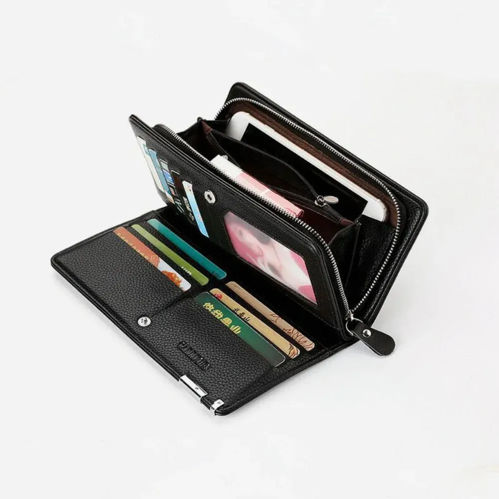 Men's PU Leather Long Wallet with Zipper & Card Slots