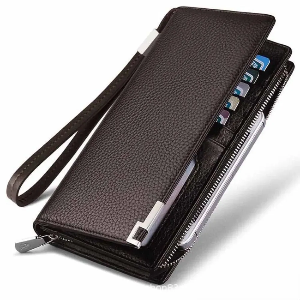Men's PU Leather Long Wallet with Zipper & Card Slots