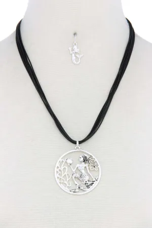 Mermaid Pendant Pu Leather Necklace