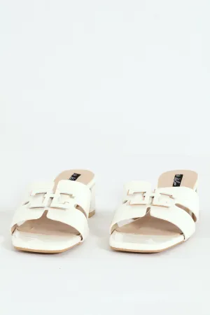 Metal Insert Mule Heel With Wide Vamp & Trim - White