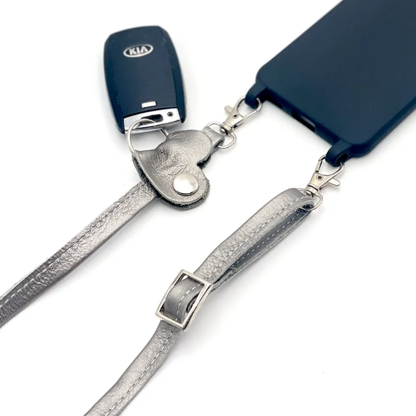 Metallic Silver Leather Key Holder