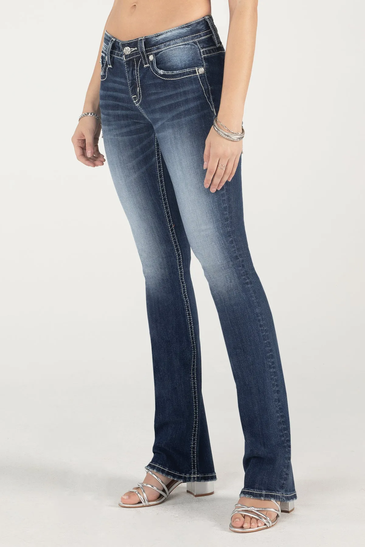 Metallic Turquoise Fleur De Lis Bootcut Jeans