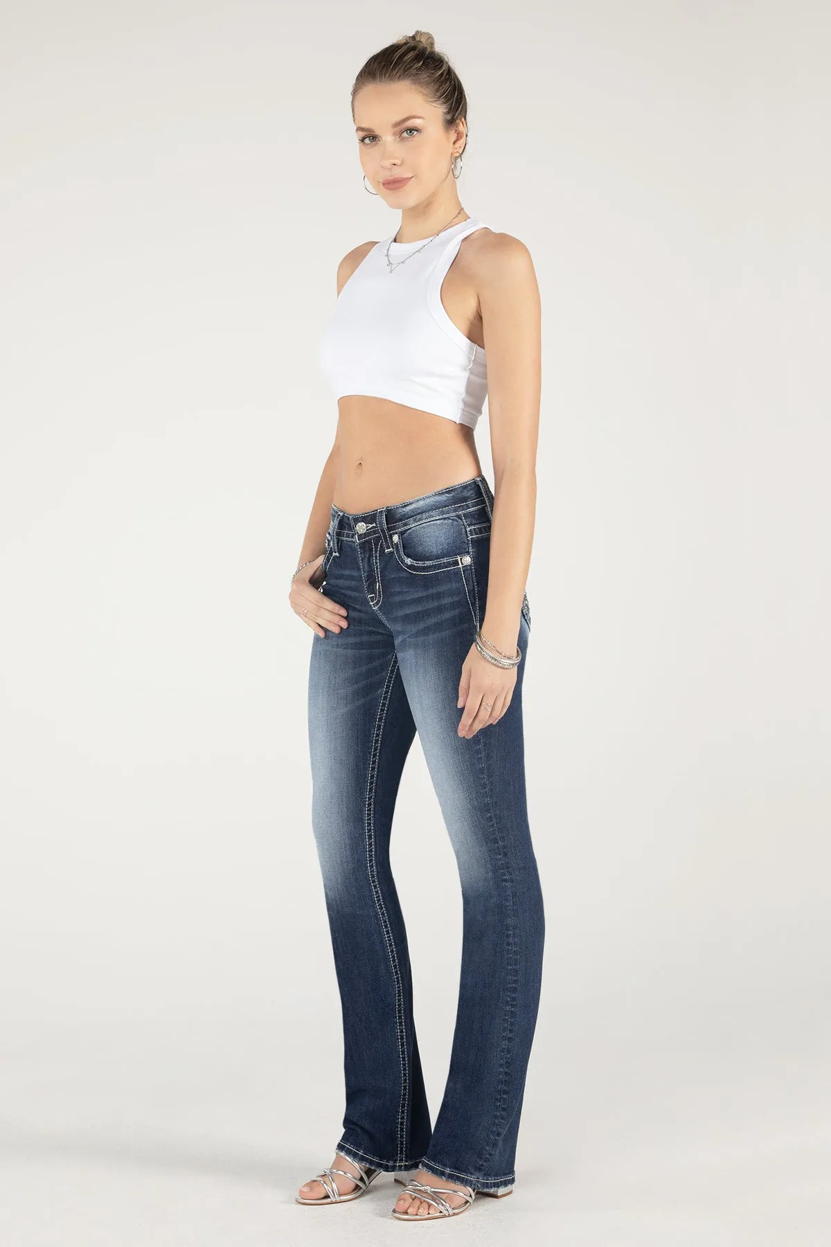 Metallic Turquoise Fleur De Lis Bootcut Jeans