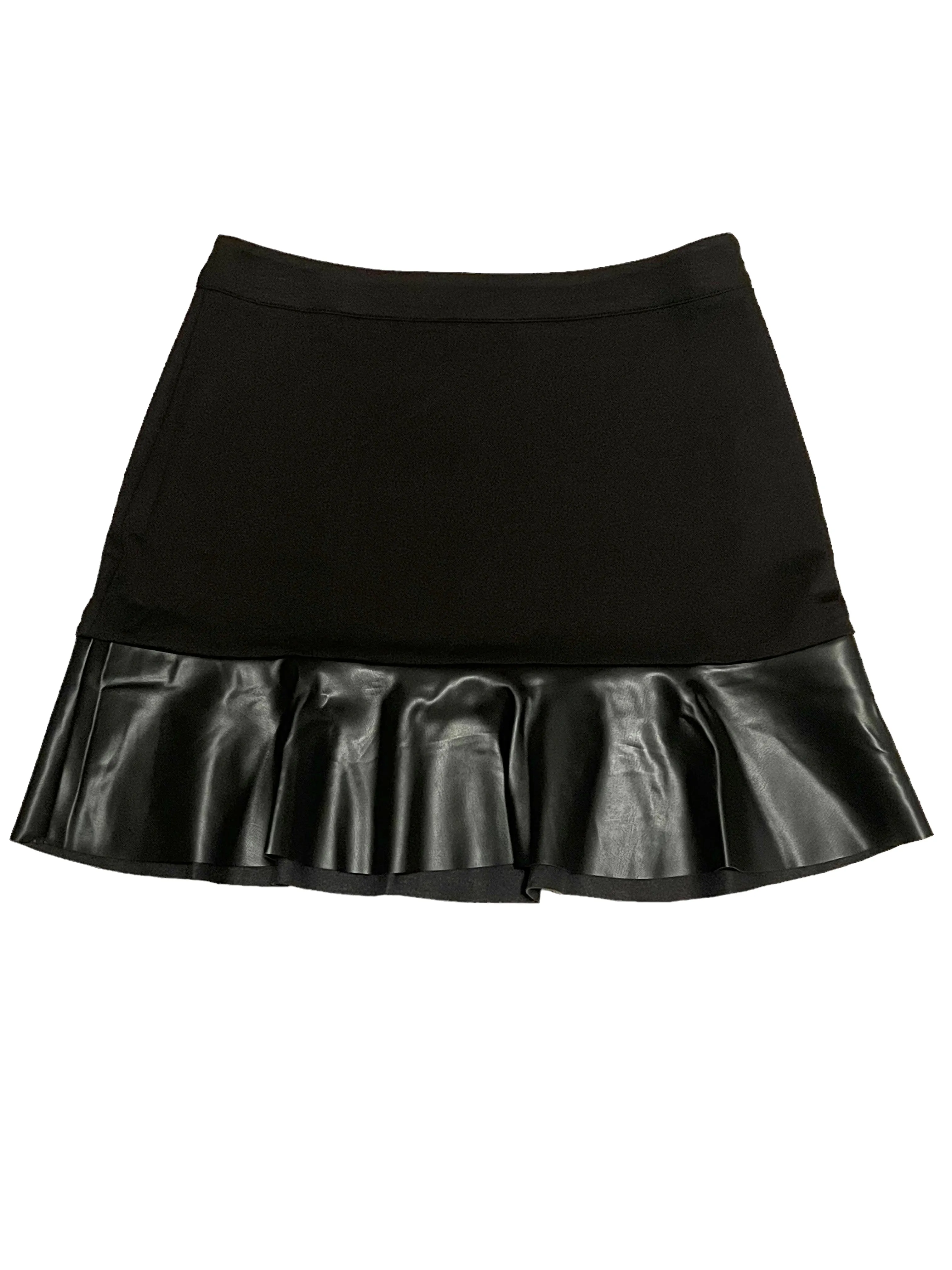 Michael Kors Size L Black Faux Leather Ruffle Skirt