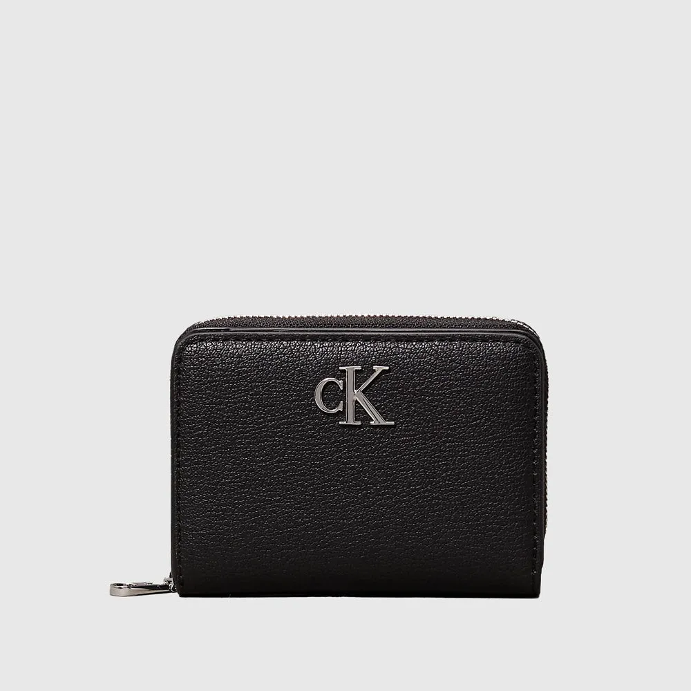 Minimal Monogram Zip Wallet - Black