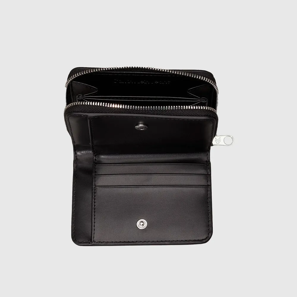 Minimal Monogram Zip Wallet - Black