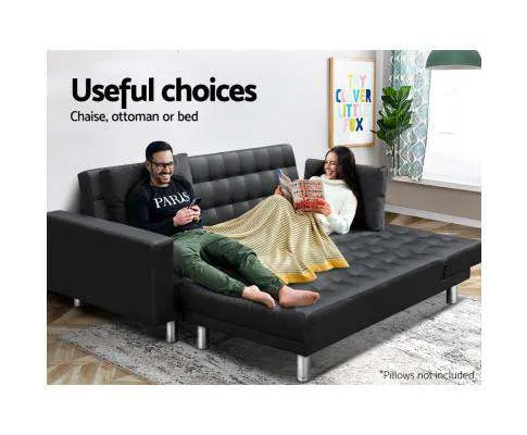 Modular PU Leather Sofa Bed - Black