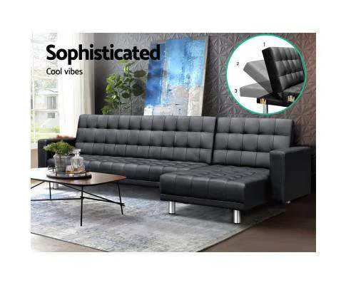 Modular PU Leather Sofa Bed - Black