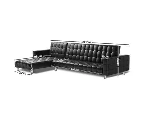 Modular PU Leather Sofa Bed - Black