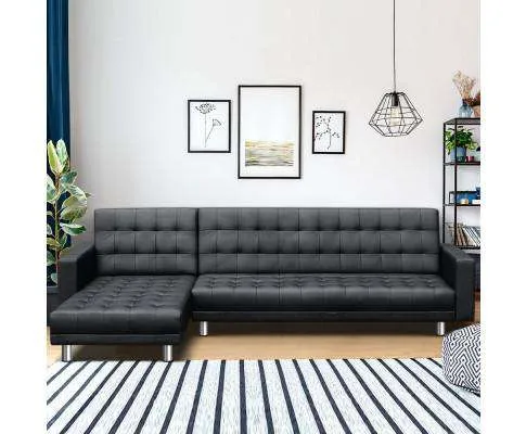 Modular PU Leather Sofa Bed - Black