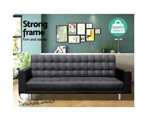 Modular PU Leather Sofa Bed - Black